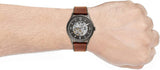 Fossil Forrester Automatic Skeleton Grey Dial Brown Leather Strap Watch for Men - ME3178