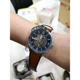 Fossil Forrester Luggage Automatic Skeleton Blue Dial Brown Leather Strap Watch for Men - ME3179