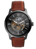 Fossil Townsman Automatic Skeleton Black Dial Brown Leather Strap Watch for Men - ME3181