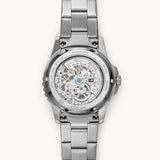 Fossil FB-01 Automatic Skeleton Black Dial Silver Steel Strap Watch for Men - ME3190