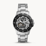 Fossil FB-01 Automatic Skeleton Black Dial Silver Steel Strap Watch for Men - ME3190