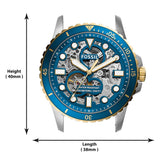 Fossil FB-01 Automatic Skeleton Blue Dial Two Tone Steel Strap Watch for Men - ME3191