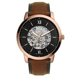 Fossil Neutra Automatic Skeleton Black Dial Brown Leather Strap Watch for Men - ME3195