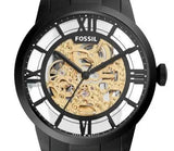 Fossil Townsman Automatic Skeleton Black Dial Black Steel Strap Watch for Men - ME3197