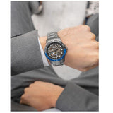 Fossil FB-01 Automatic Skeleton Black Dial Grey Steel Strap Watch for Men - ME3201