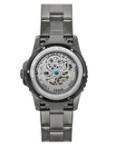 Fossil FB-01 Automatic Skeleton Black Dial Grey Steel Strap Watch for Men - ME3201