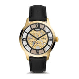 Fossil Townsman Automatic Skeleton Black Dial Black Leather Strap Watch for Men - ME3210