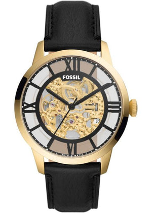 Fossil Townsman Automatic Skeleton Black Dial Black Leather Strap Watch for Men - ME3210