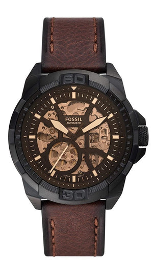 Fossil Bronson Automatic Skeleton Black Dial Brown Leather Strap Watch for Men - ME3219