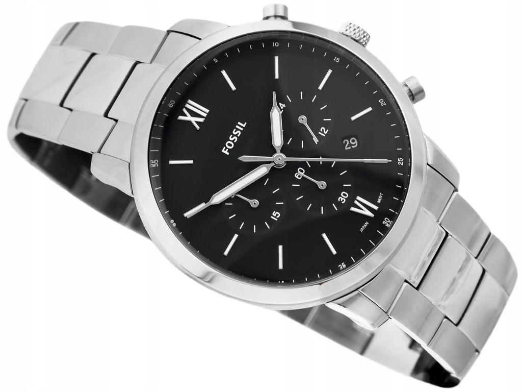 Chronograph Fossil Silver Men Steel Black Strap Watch Neutra for Dial