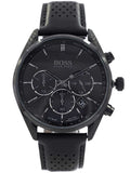 Hugo Boss Champion Chronograph Black Dial Black Leather Strap Watch for Men - 1513880