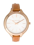 Michael Kors Runway Slim Quartz White Dial Beige Leather Strap Watch For Women - MK2284