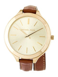 Michael Kors Runway Gold Dial Brown Leather Strap Watch For Women - MK2256