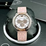 Michael Kors Multifunction Silver Dial Pink Leather Strap Watch For Women - MK7206