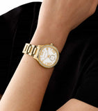 Michael Kors Sage Three-Hand Mother of Pearl White Dial Gold Steel Strap Watch for Women - MK4805