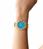 Michael Kors Lennox Analog Blue Dial Gold Steel Strap Watch for Women - MK7460