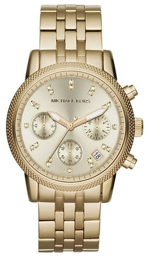 Michael Kors Ritz Chronograph Gold Dial Gold Steel Strap Watch for Women - MK5676