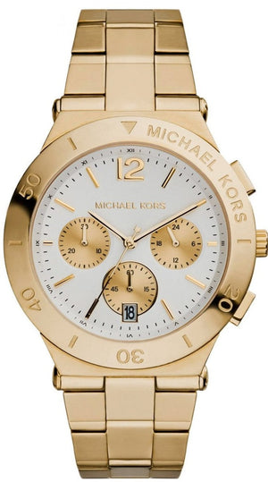 Michael Kors Wyatt Chronograph White Dial Gold Steel Strap Watch For Women - MK5933