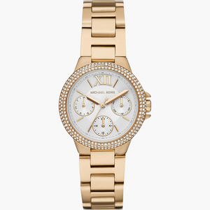 Michael Kors Mini Camille Chronograph White Dial Rose Gold Steel Strap Watch For Women - MK6844