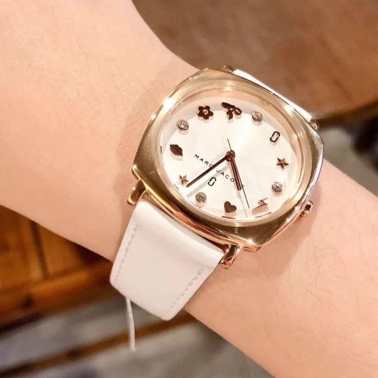 Marc Jacobs Mandy White Dial White Leather Strap Watch for Women