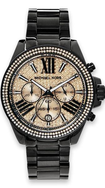 Michael Kors Wren Chronograph Gold Diamonds Dial Black Steel Strap