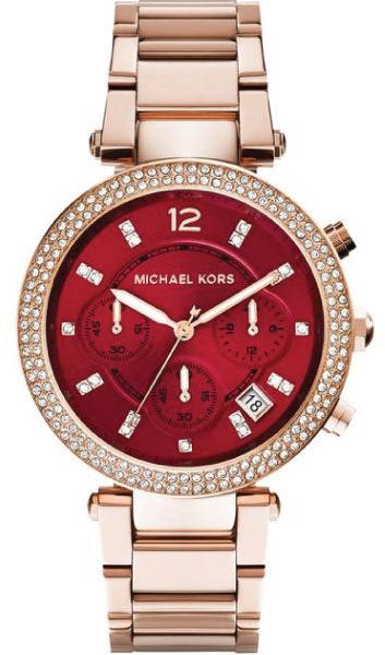 Michael Kors Parker Chronograph Red Dial Rose Gold Steel