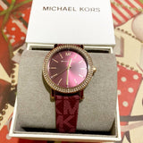 Michael Kors Corey Crystals Red Dial Red Leather Strap Watch for Women - MKO1025