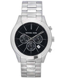 Michael Kors Slim Runway Chronograph Black Dial Silver Steel Strap Watch For Men - MK1056