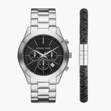 Michael Kors Slim Runway Chronograph Black Dial Silver Steel Strap Watch For Men - MK1056