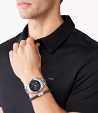 Michael Kors Slim Runway Chronograph Black Dial Silver Steel Strap Watch For Men - MK1056