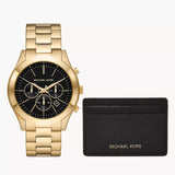 Michael Kors Slim Runway Chronograph Black Dial Gold Steel Strap Watch For Men - MK1076