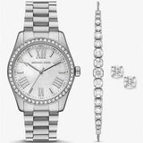 Michael Kors Lexington Crystals Mother of Pearl White Dial Silver Steel Strap Watch for Women - MK1087