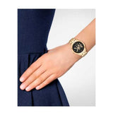 Michael Kors Runway Quartz Black Dial Gold Steel Strap Watch For Women - MK6682