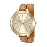 Michael Kors Runway Gold Dial Brown Leather Strap Watch For Women - MK2256