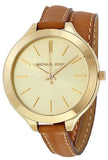 Michael Kors Runway Gold Dial Brown Leather Strap Watch For Women - MK2256