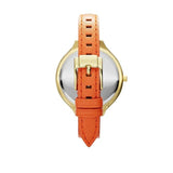 Michael Kors Runway Quartz Gold Dial Orange Leather Strap Watch For Women - MK2275