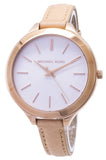 Michael Kors Runway Slim Quartz White Dial Beige Leather Strap Watch For Women - MK2284