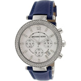 Michael Kors Parker White Dial Navy Blue Leather Strap Watch for Women - MK2293