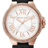 Michael Kors Camille Three-Hand Crystals White Dial Black Leather Strap Watch for Women - MK2962