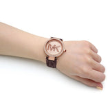 Michael Kors Parker Rose Gold Dial Maroon Leather Strap Watch For Women - MK2974