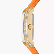 Michael Kors Emery Three Hand Rose Gold Dial Orange Leather Strap Watch For Women - MK2983