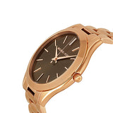 Michael Kors Slim Runway Brown Dial Rose Gold Stainless Steel Strap Watch for Women - MK3181