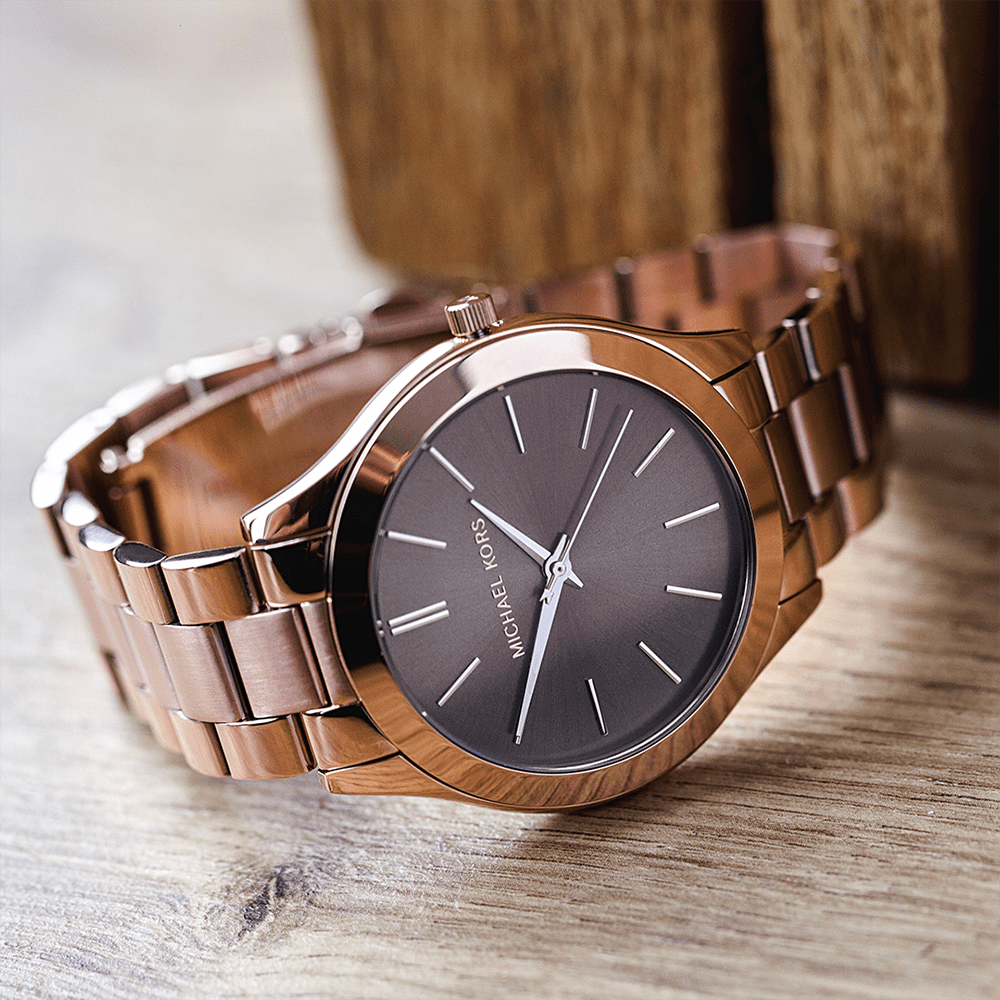 Michael Kors Slim Runway Brown Dial Rose Gold Stainless Steel