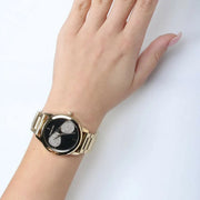 Michael Kors Hartman Analog Quartz Black Dial Gold Steel Strap Watch For Women - MK3647