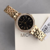 Michael Kors Mini Darci Quartz Black Dial Gold Steel Strap Watch For Women - MK3738