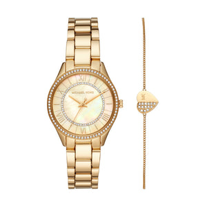Michael Kors Lauryn Quartz Mother of Pearl Gold Dial Gold Steel Strap Watch For Women - MK4490