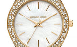 Michael Kors Liliane Mother of Pearl White Dial Gold Steel Strap Watch For Women - MK4555