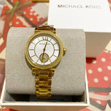 Michael Kors Abbey Three-Hand Analog White Dial Gold Steel Strap Watch for Women - MK4615