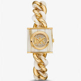 Michael Kors Chain Lock Analog Crystals Silver Dial Gold Steel Strap Watch for Women - MK4809