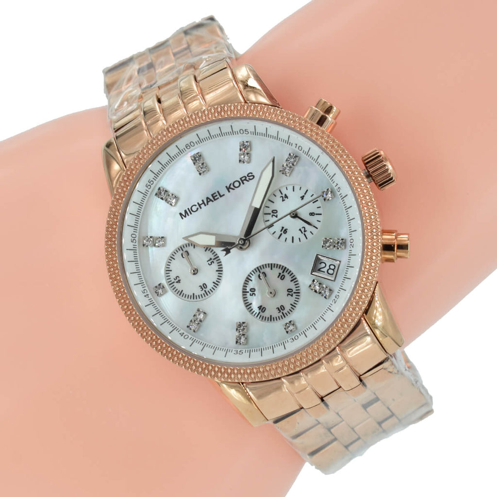 Michael Kors Damen White Dial Rose Gold Steel Strap Watch for Women - MK5026